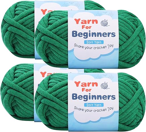 Hilo fácil para principiantes, hilo grueso de 4 x 1.76 oz con puntadas fáciles de ver, relleno de hilo de algodón con accesorios de ganchillo para