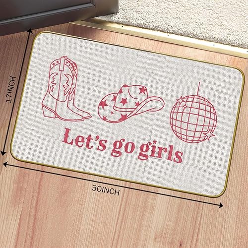 Miniatura 3 de Mingnei Tapete rosa divertido para puerta de niñas Preppy Let's Go para el hogar, cocina, entrada, tapete de vaquera, botas de vaquera occidental,