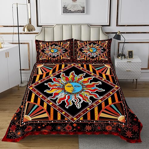 Miniatura 2 de Erosebridal Juego de ropa de cama de sol, luna y estrellas, tamaño Queen, bohemio, hippie, juego de colcha de galaxia trippy, juego de colcha de