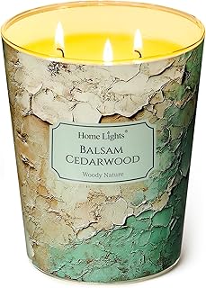 HomeLights Balsam Cedarwood Scented Candles | 34oz Soy Candles Industrial Chic 3-Wick Large Candle Jars | Ideal Candle Gifts for Events, Home Decor Stress, Relief & Relaxation