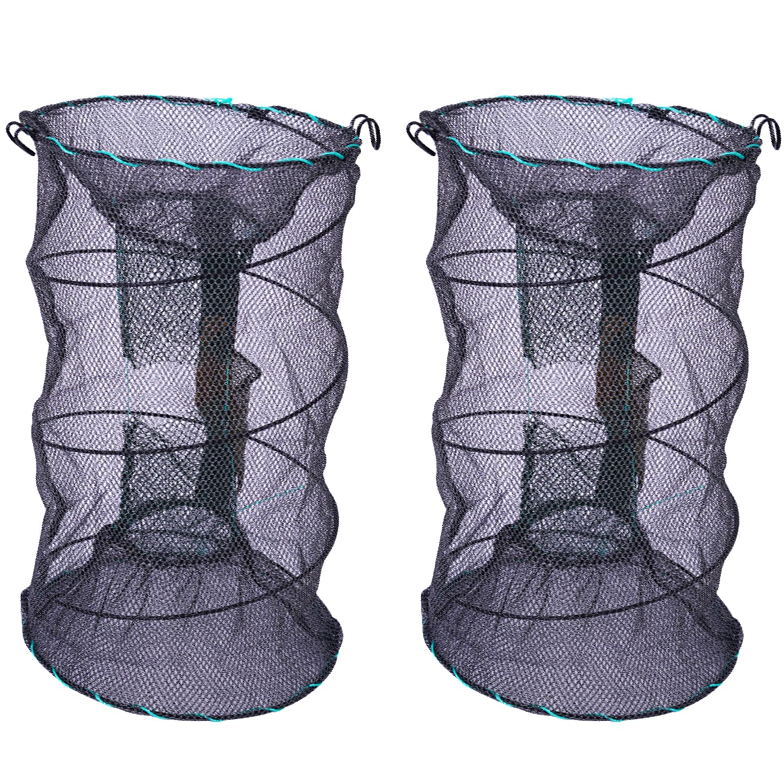 2 Stück krebsreuse faltbar fischreuse Krebsreuse Trap Keepnet Angelkescherreusen für fischfang Aalreuse mit Futtertasche und Öffnung zur Fischentnahme Köderfischreuse für Fisch, Garnelen, Krabbe, Aalr