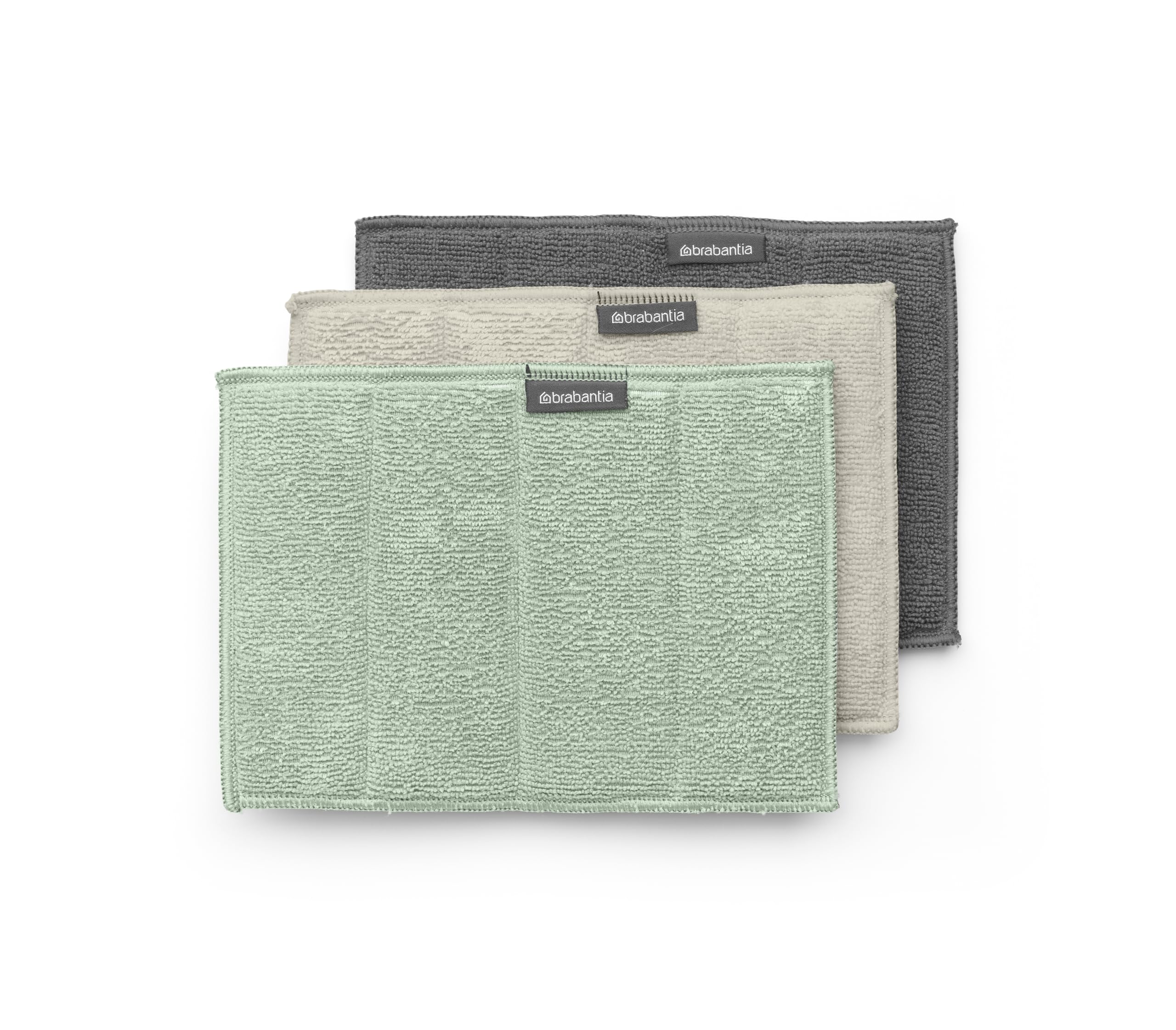 Brabantia - Sinkside Microfibre Cleaning Pads - Sponge & Microfibre Pads - Machine Washable - Absorbs 7 Times its Own Weight - Kitchen Cloths for Cleaning Dishes, Counters & Mirrors - Set of 3 - Mixed