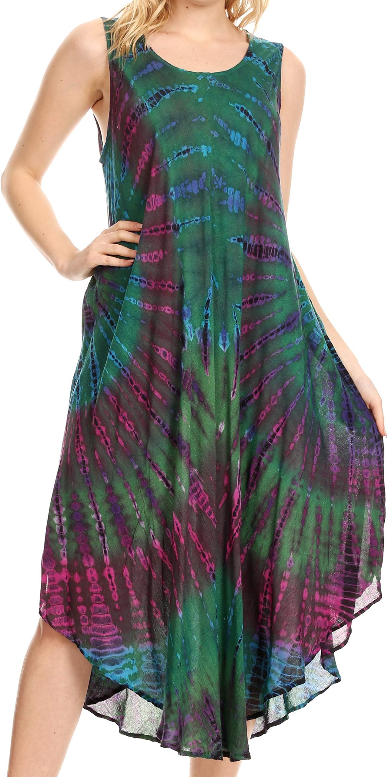 Sakkas EULA Boho Sleeveless Tie Dye Long Tank Caftan Sundress/Beach Cover Up