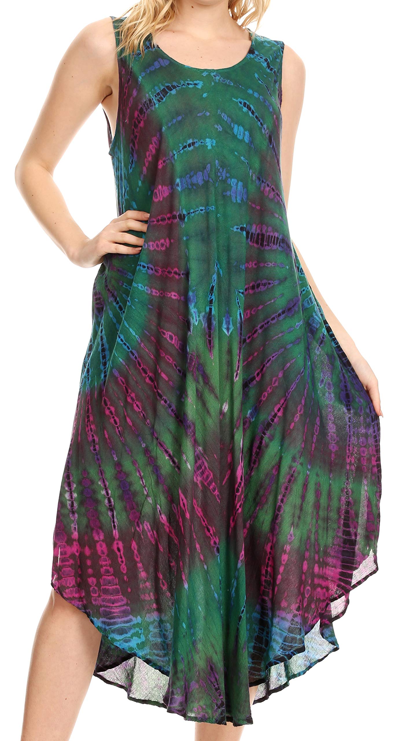 Sakkas EULA Boho Sleeveless Tie Dye Long Tank Caftan Sundress/Beach Cover Up