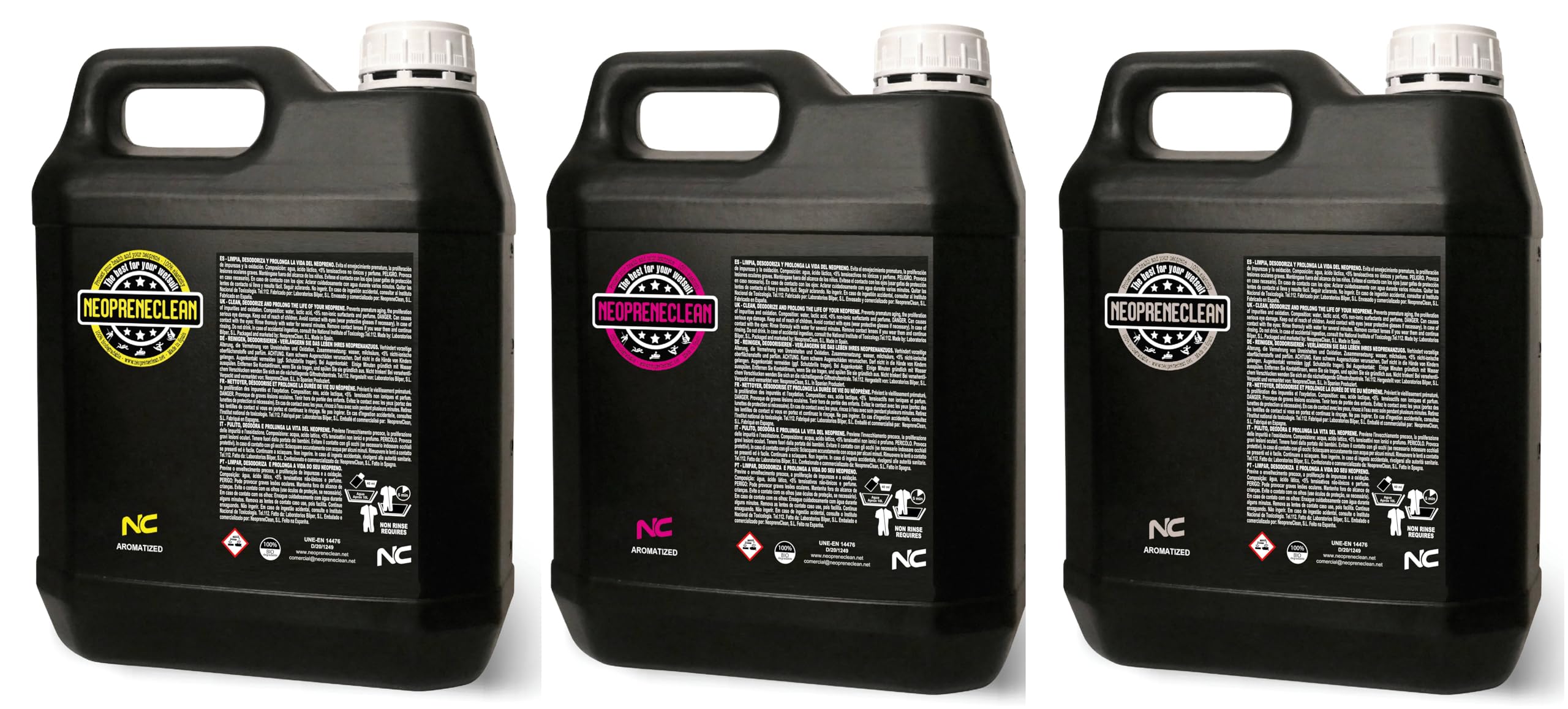 NeopreneClean 25 litri detersivo con sapone per neoprene senza risciacquo 100% Biodegradabile Prodotto consigliato da FESURFING. (25 litri, cocco)
