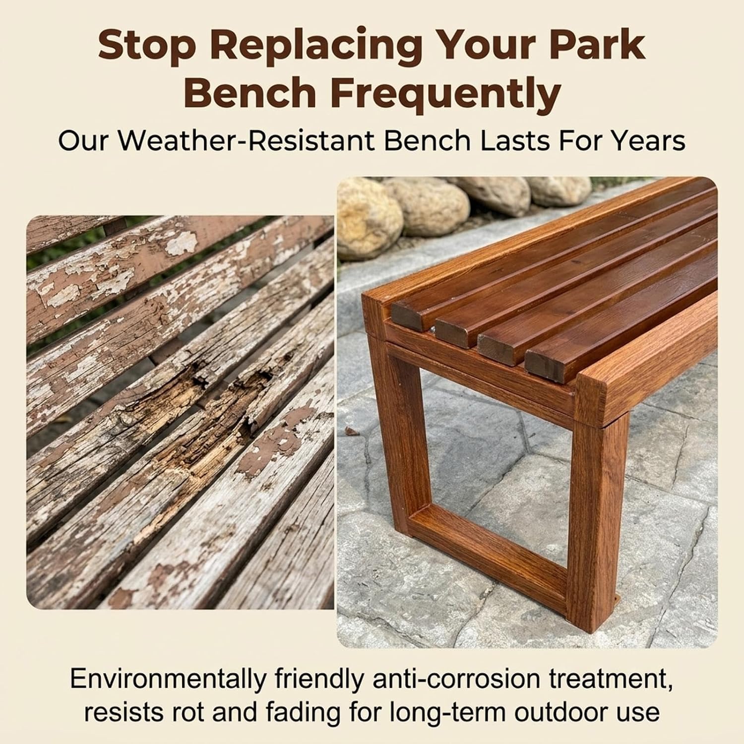 Outdoor Wood Backless Bench, Weatherproof Heavy Duty Park Bench, 2-3 Seater, for Garden, Patio, Outside, Park, Poolside, Backyard, Entryway(A,180cm/70.9in)