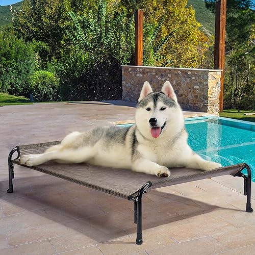 Miniatura 9 de Veehoo CWC2204 - Cama elevada para perros grandes, cama elevada para mascotas con reposacabezas inclinado para interiores y exteriores, lavable,