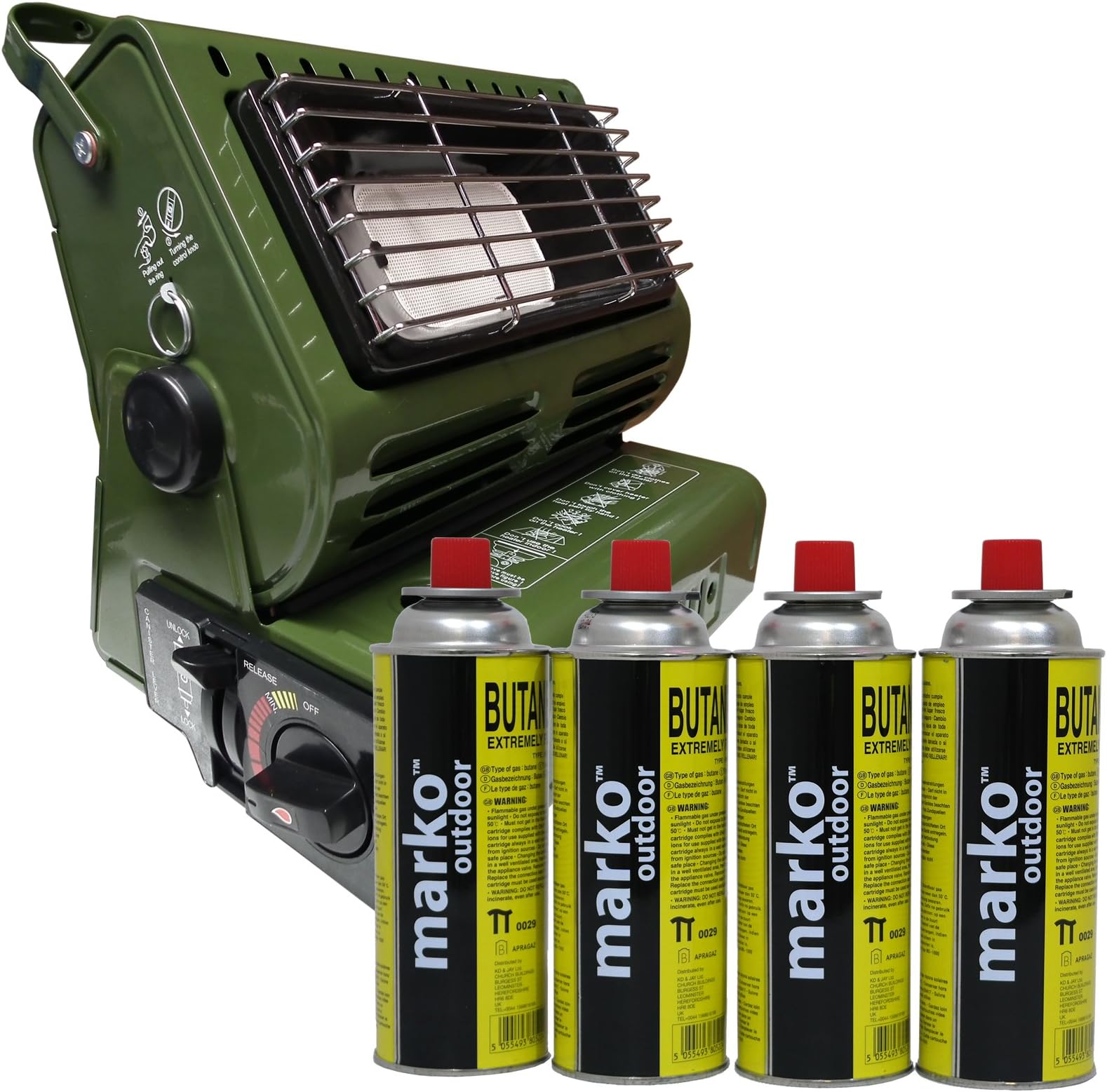 1.3KW Portable Butane Outdoor Gas Heater Compact Lightweight 4 Refill Canisters