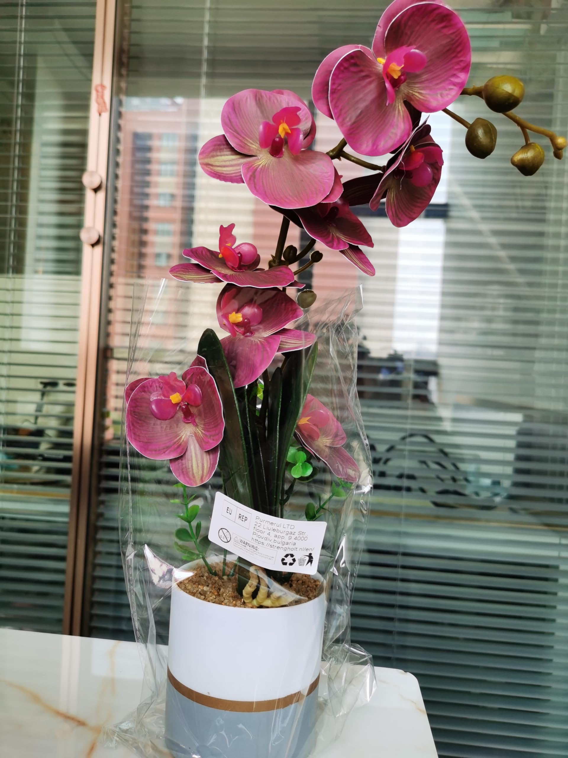 Künstliche Gelbe Zweizackige Orchideenblüte im Topf, Silikon Blumentopf, Phalaenopsis, Achtköpfige Phalaenopsis mit Blumentopf, Eingetopfte Weiße Schmetterlings Simulationsblume (Rot)