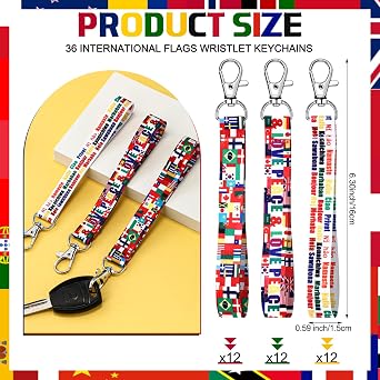 Equsion International Flag of The World Lanyard Keychain 2026 World Country Flag Keychain for Multicultural Party