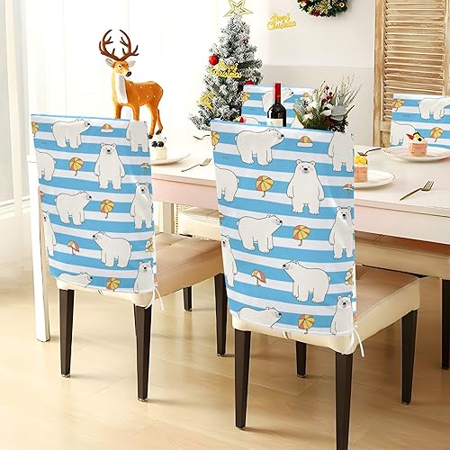 Miniatura 3 de Chair Slipcovers Soft for Dining Set of 6 Office Chair Cover cubre sillas para comedor Blue White Striped Bear