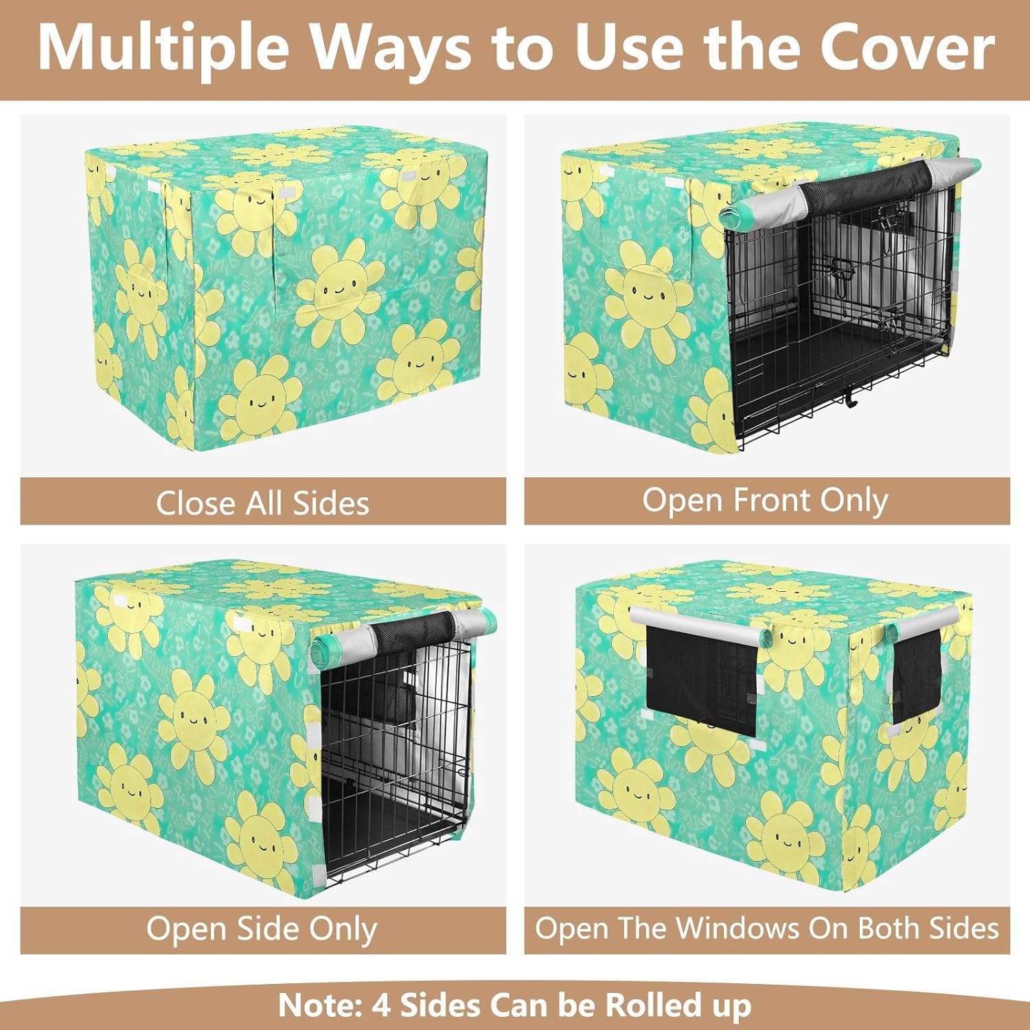 Kawaii Chibi Daisies Dog Crate Cover Windproof, S-XL UV-Resistant Crate Cover for Pet Owners, X-Large