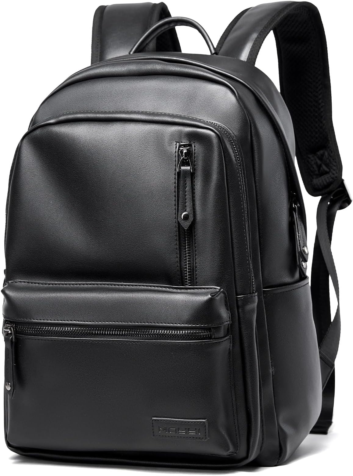 Laptop Backpack For Men Women Waterproof 15 Inch Pu Leather Black Casual Backapck For Work Business Travel College