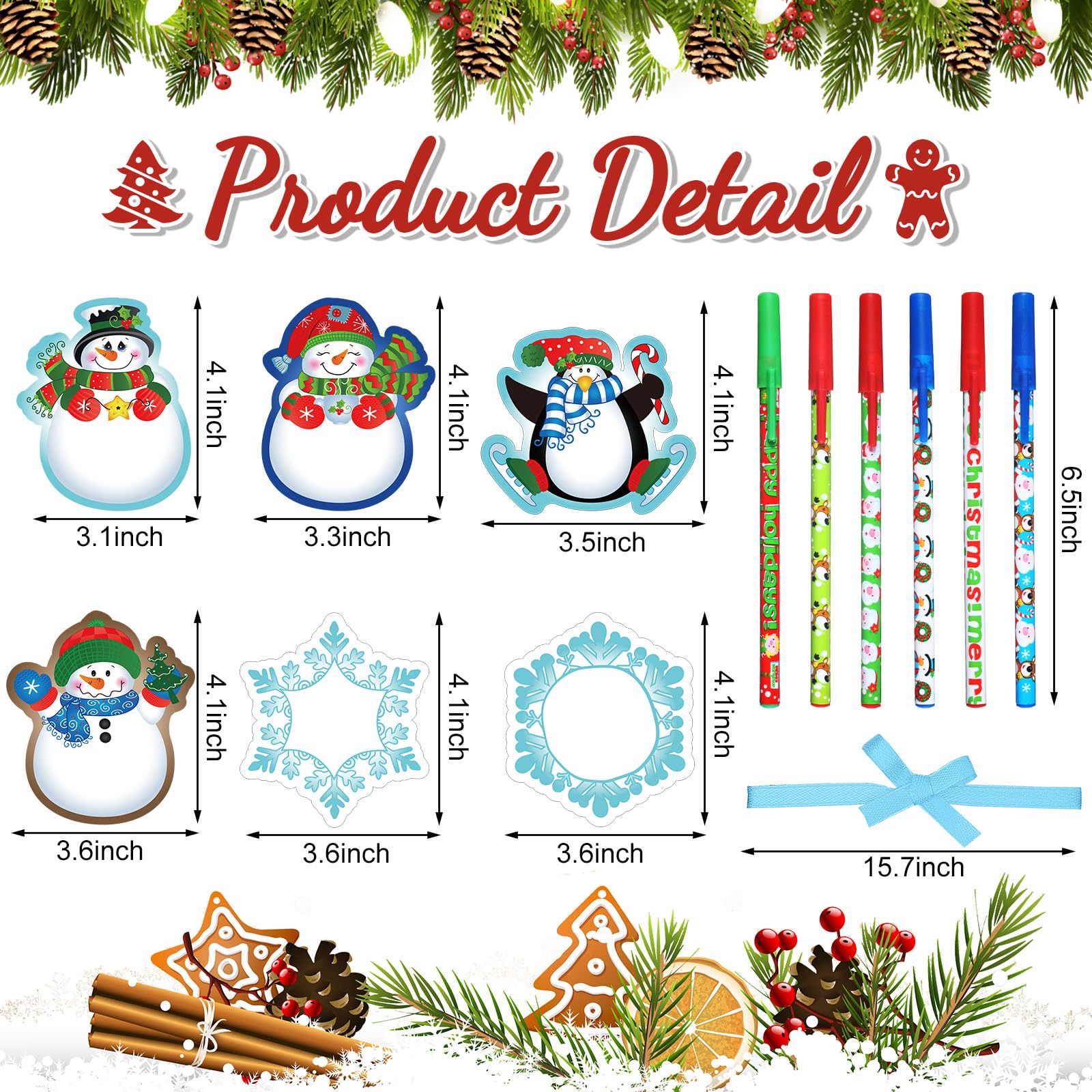 Outus 36 Sets Christmas Notepads with Pens Winter Sticky Notes Ballpoint Pens with Ribbons Snowman Snowflake Mini Pocket Memo Pads Holiday Stationery Gifts for Xmas Goodie Bag Filler Stuffer Classroom - Image 2