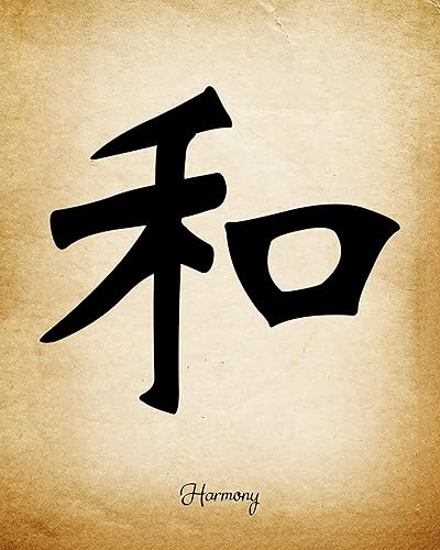 Miniatura 6 de Chinese Calligraphy Wall Art Print Set of 4 8x10 inch Unframed Asian Inspirational Symbol Gift of Values of Wisdom, Harmony, Health, Chi. Bedroom,