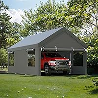 JYQAQA 12x20 FT Heavy Duty Carport with Removable Walls, Doors, Roll-Up Windows & Sandbags - All-Season Shelter for Cars, Trucks, Boats