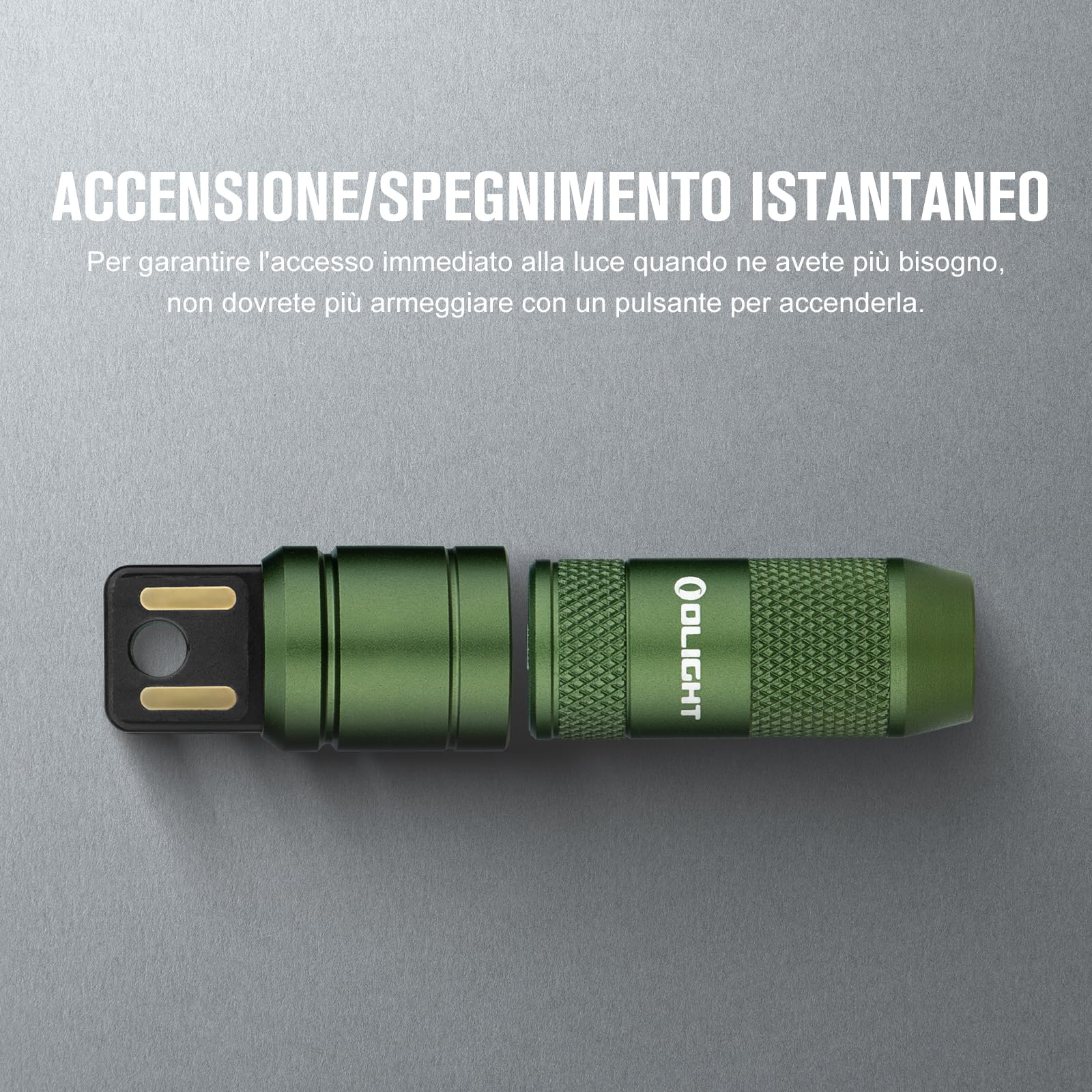 OLIGHT I Mini 2 Mini Torcia Portachiavi a LED con Base Magnetica, Ricarica USB-A, Grado IPX6 e 21 Metri, Torcia Portachiavi Compatta per Picnic, Riparazioni ed Emergenze (Verde)