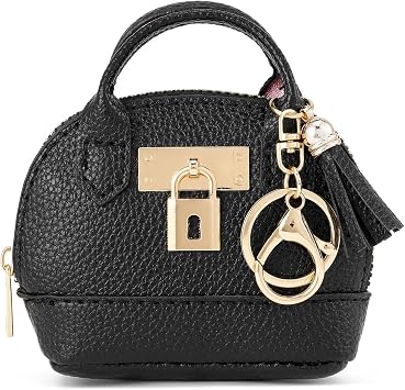 WOZEAH Mini Backpack Keychain for Women,Small Change Pouch Coin Purse Zipper with Key Card Lipstick Headset Cosmetics BagBlack