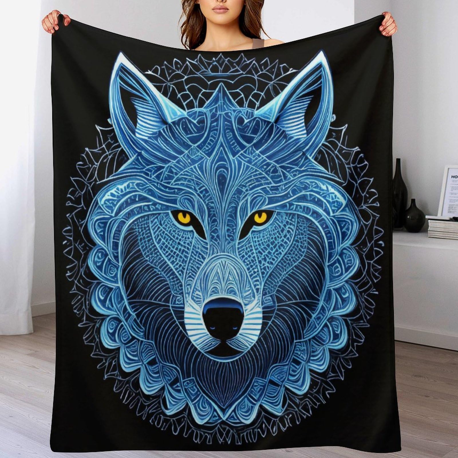 Couverture loup en flannel douce 130×180cm pour lit et canapé