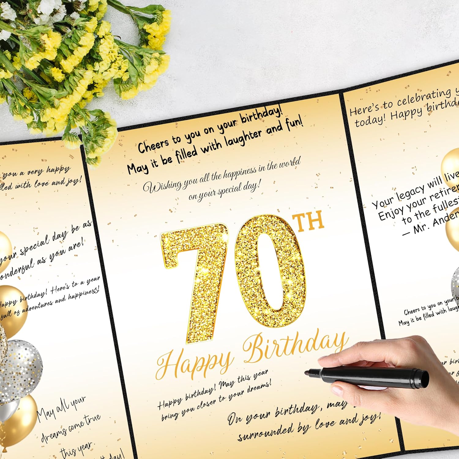 Black Gold 70th Birthday Party Decorations, Happy 70th Birthday Guest Book for Men Women 70th Birthday Signature Guest Book - Image 3
