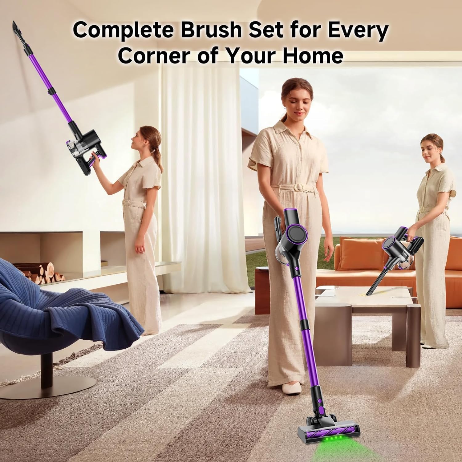 Cordless Vacuum Cleaner, 500W/40Kpa Vacuum Cleaners for Home, Stick Vacuum Cordless with LED Display, Anti-Tangle & Wall Mount, 8 in 1 Lightweight Vacuum for Hard Floors Pet Hair(Purple)