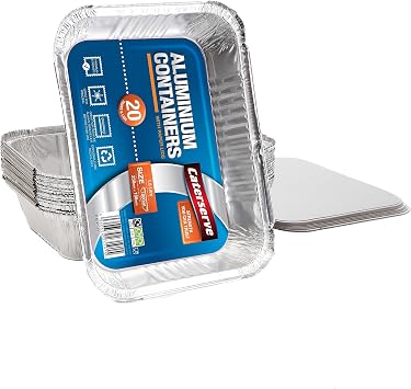 Caterserve 20 Aluminum Foil Trays with Lids 1800ml - Ideal for Food Storage, Roasting Tin, Baking Tins, Baking Trays, Oven Tray, Roasting Tin, and Disposable BBQ Containers