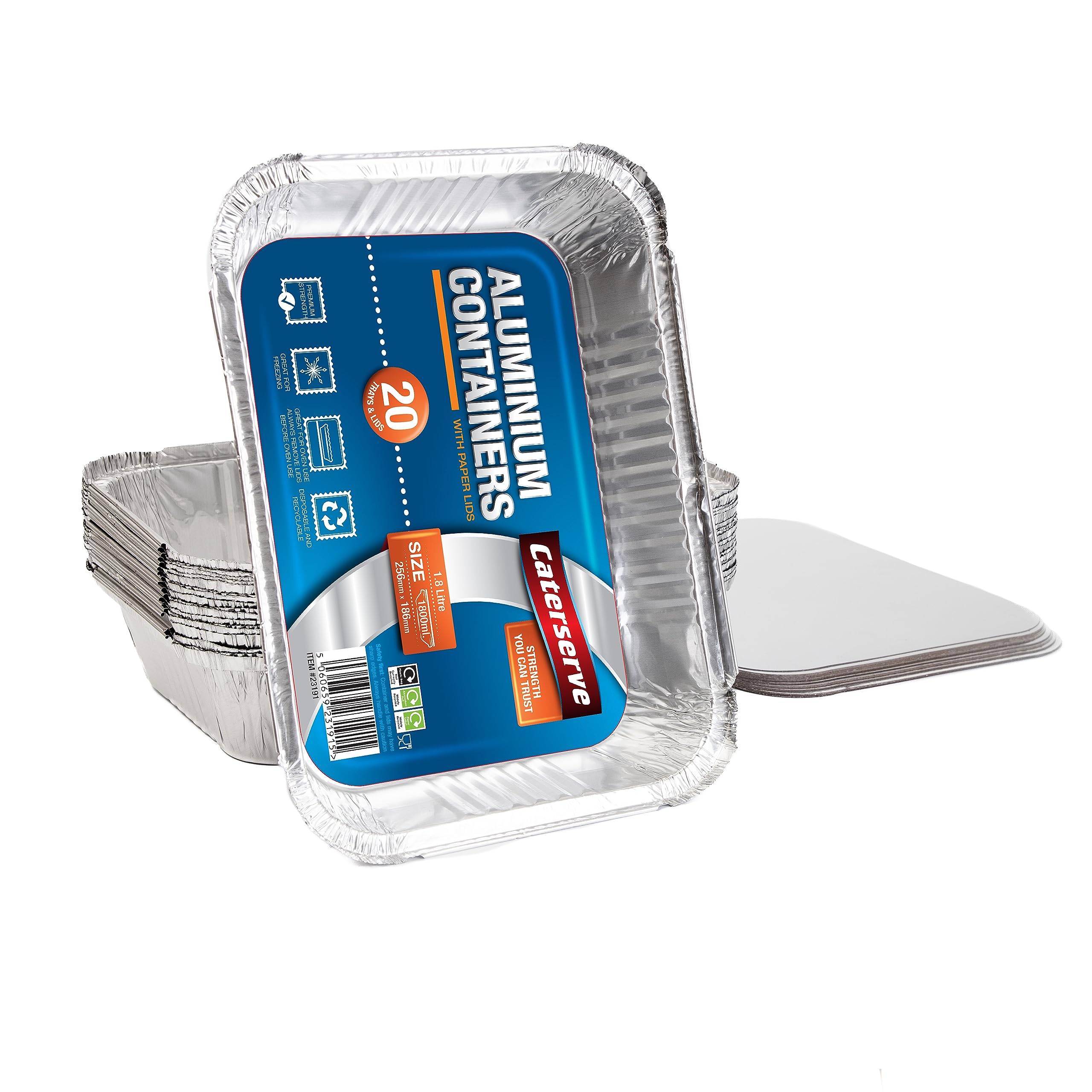 Caterserve 20 Aluminum Foil Trays with Lids 1800ml - Ideal for Food Storage, Roasting Tin, Baking Tins, Baking Trays, Oven Tray, Roasting Tin, and Disposable BBQ Containers