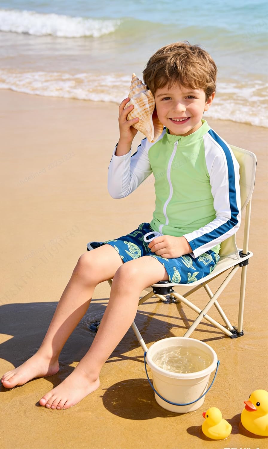 Boys Two Piece Swim Set Zipper Rash Guard Swimsuits Long Sleeve Bathing Suit for 4-12 Years - Image 5