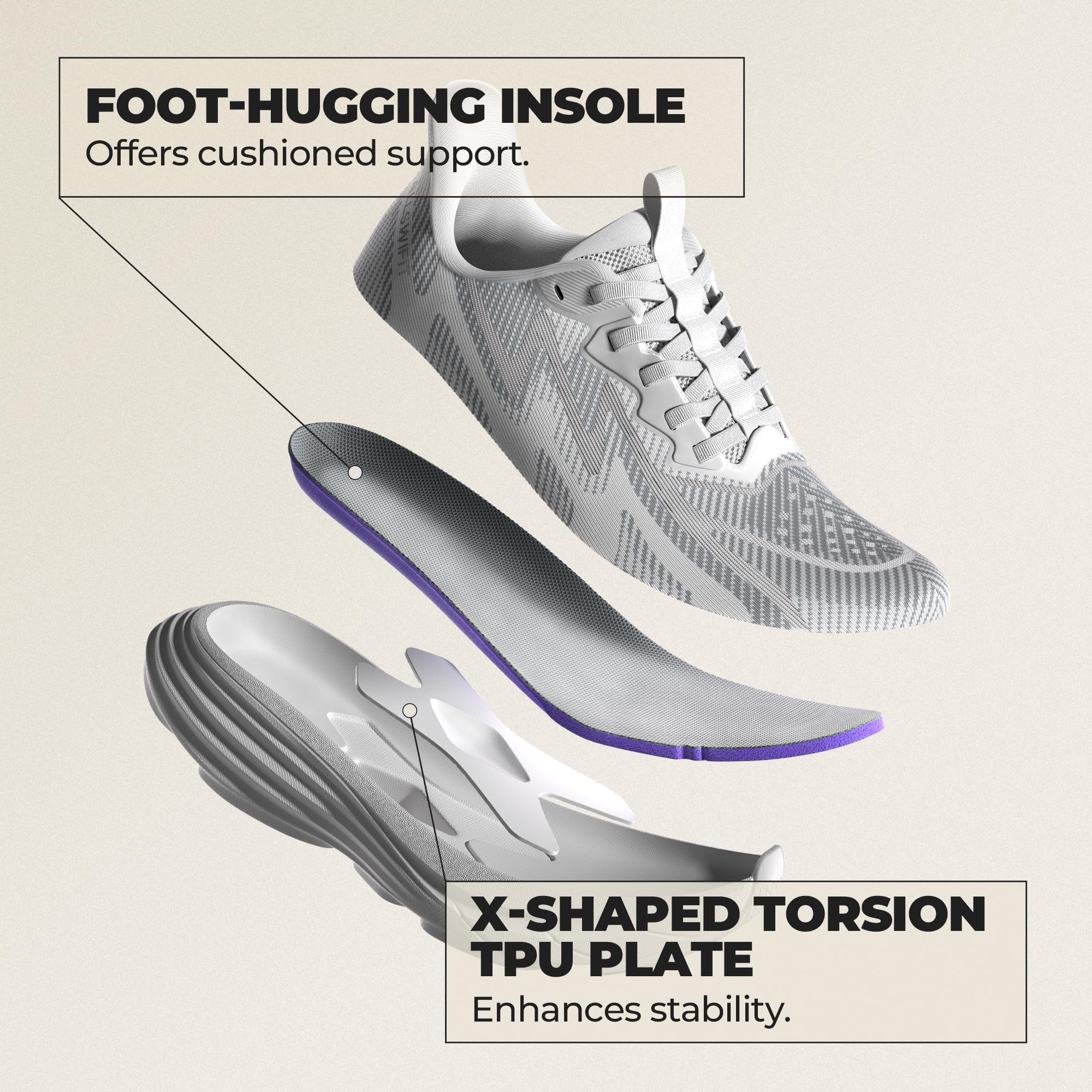 ALLSWIFIT Damskie wsuwane buty do chodzenia bez użycia rąk poduszka bieganie tenis Swift pluszowe antypoślizgowe wygodne trening siłownia sportowe modne trampki, biały, 40 EU