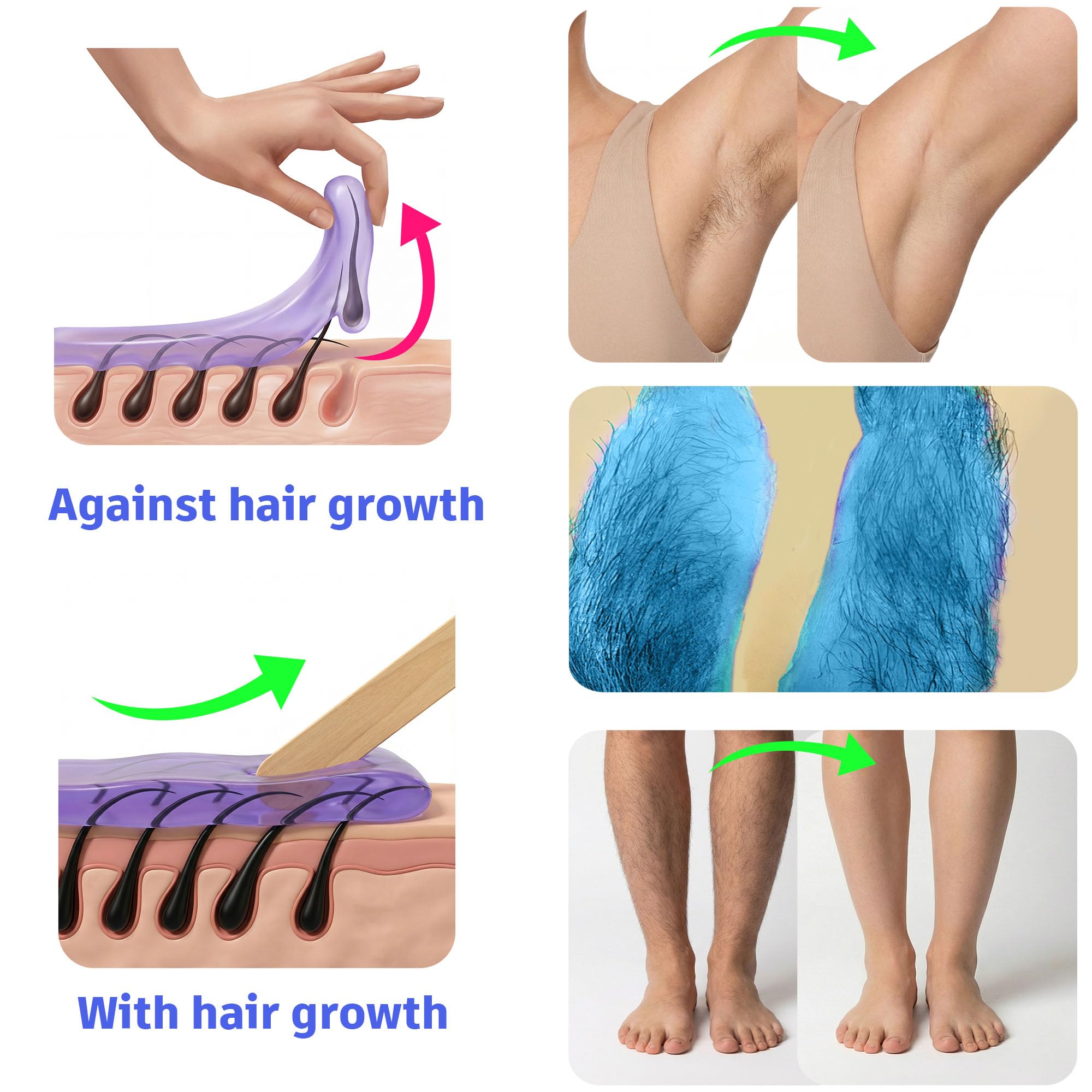 Kit ceretta per depilazione – scalda cera con grande vasetto in silicone e perle di cera dura per ceretta brasiliana, corpo, viso, sopracciglia e bikini, ideale per donne e uomini (nero Pro)