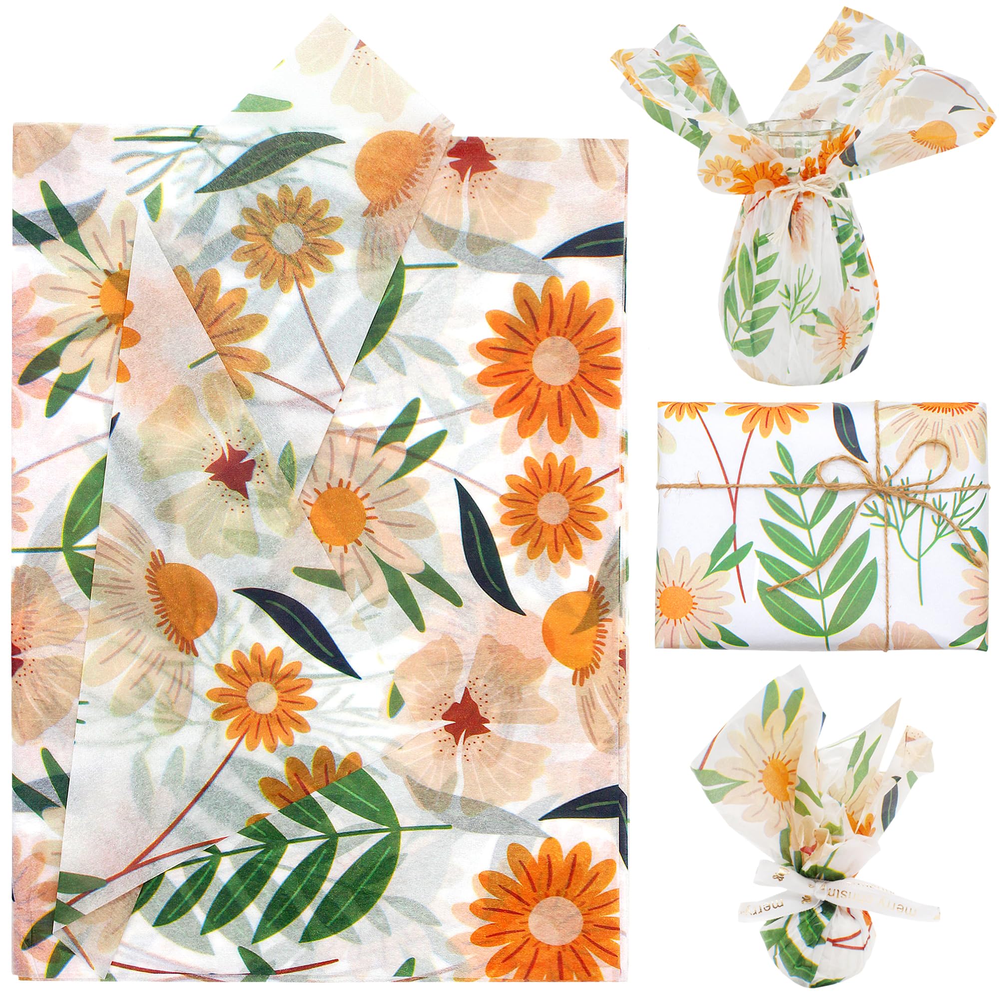 Benvo20 Sheets Floral Print Tissue Paper 20 inch x 29 inch Decoupage Paper Decorative Tissue Paper Gift Wrapping Paper Flower DIY Art Craft Paper for Spring Wedding Birthday Baby Shower(Style G)