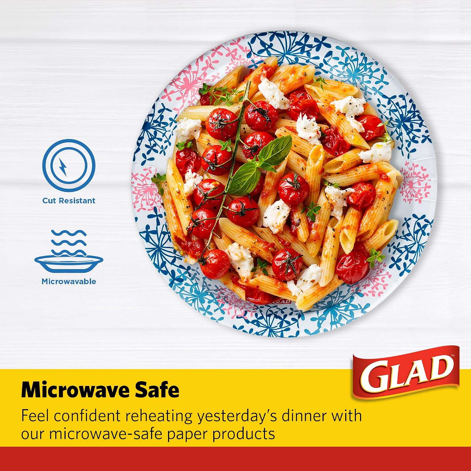 Glad Round Disposable Paper Plates Heavy Duty Soak Proof Cut Proof Microwave Safe Pink Dinner Plates Parties Picnics and Everyday Meals Pink Hydrangea Pattern 8.5 Inch 62 Count Single Pack Supply image 3
