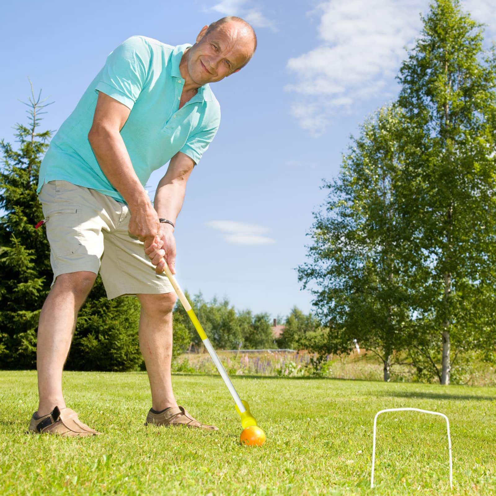 Jeu de Croquet en Bois pour 4 Joueurs avec Maillets, Piquets, Guichets et Balles