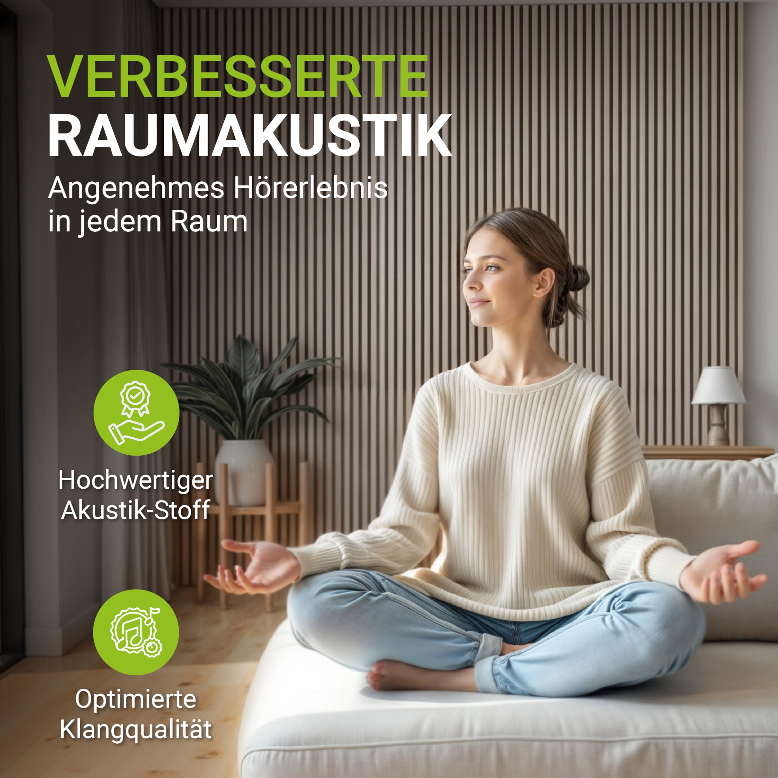 Juskys Akustikpaneele 4er Set 120x60 cm 2,88 m² | Ruhe statt Hall in Wohnzimmer & Büro | Wandpaneele mit Holzoptik | geprüfte Schallabsorption & flammhemmend | Eiche Natur Hell