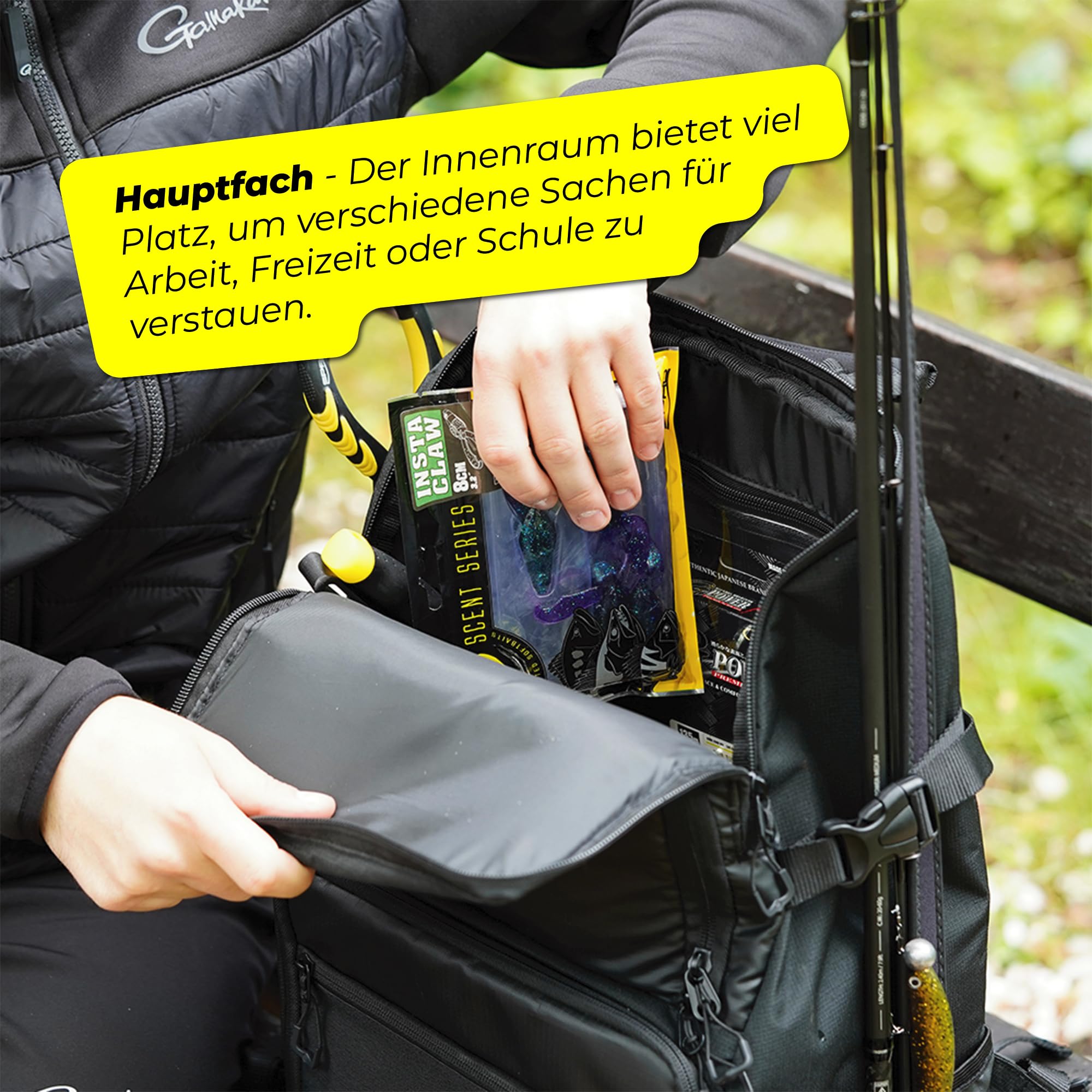 Spro Backpack 104 – geräumiger Rucksack, Outdoor-Rucksack, Angelrucksack inklusive 4 Tackle-Boxen, ideal für Alltag, Schule, Uni, wasserabweisender Rucksack, großer Stauraum, Angeltasche