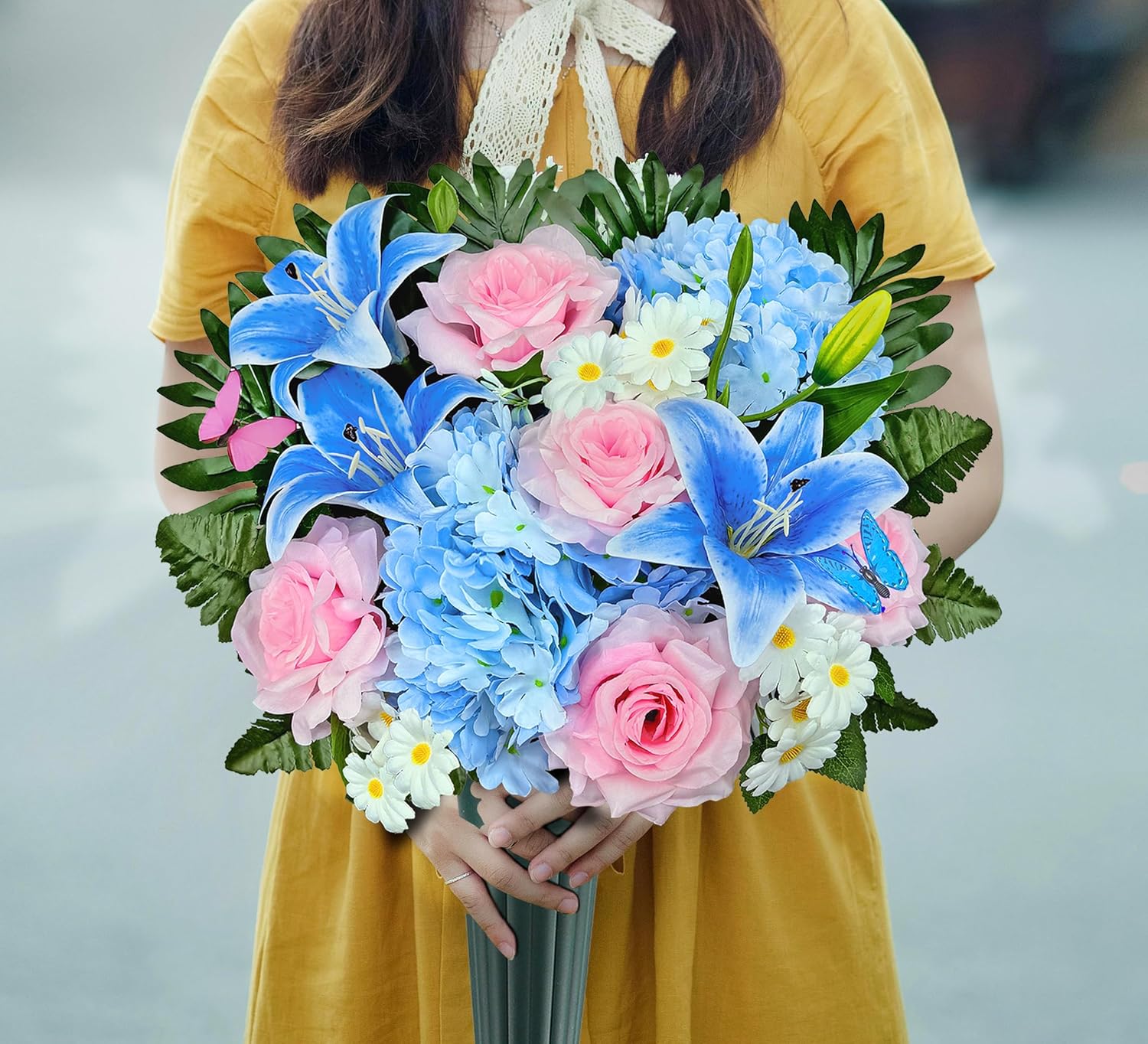 Artificial Cemetery Flowers,Memorial Flowers,Beautiful Arrangements for Headstones,Silk Hibiscus Rose Berries