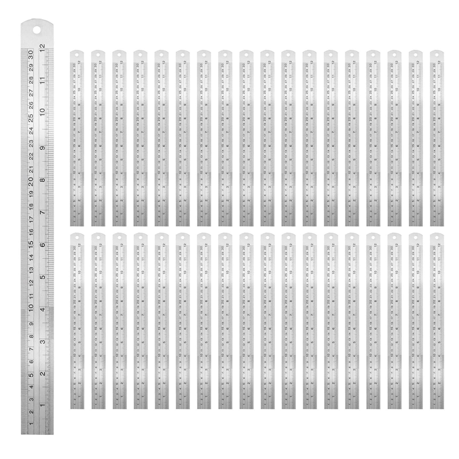 ZEONHAK 40 Pcs 30cm Stainless Steel Ruler, 12 Inch Precision Metal Straight Edge Ruler for Office, Woodworking, Engineering