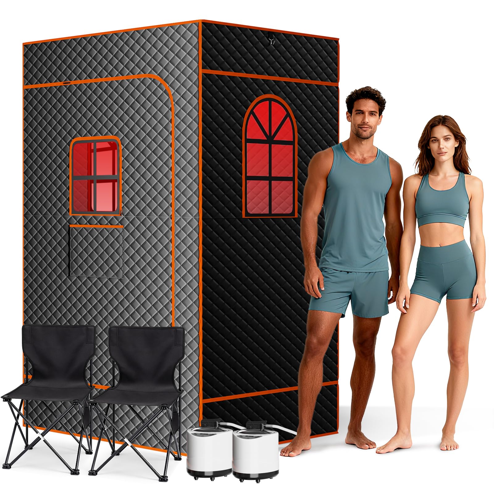 Infrarotsauna, 15 Min Schnellaufheizung Dampfsauna FüR Zuhause, 9 Einstellbare Temperaturstufen, Timer-Aufheizung, Portable Sauna Beinhaltet 3l Dampfgarer, Klappstuhl, Bodenmatte, Fernbedienung