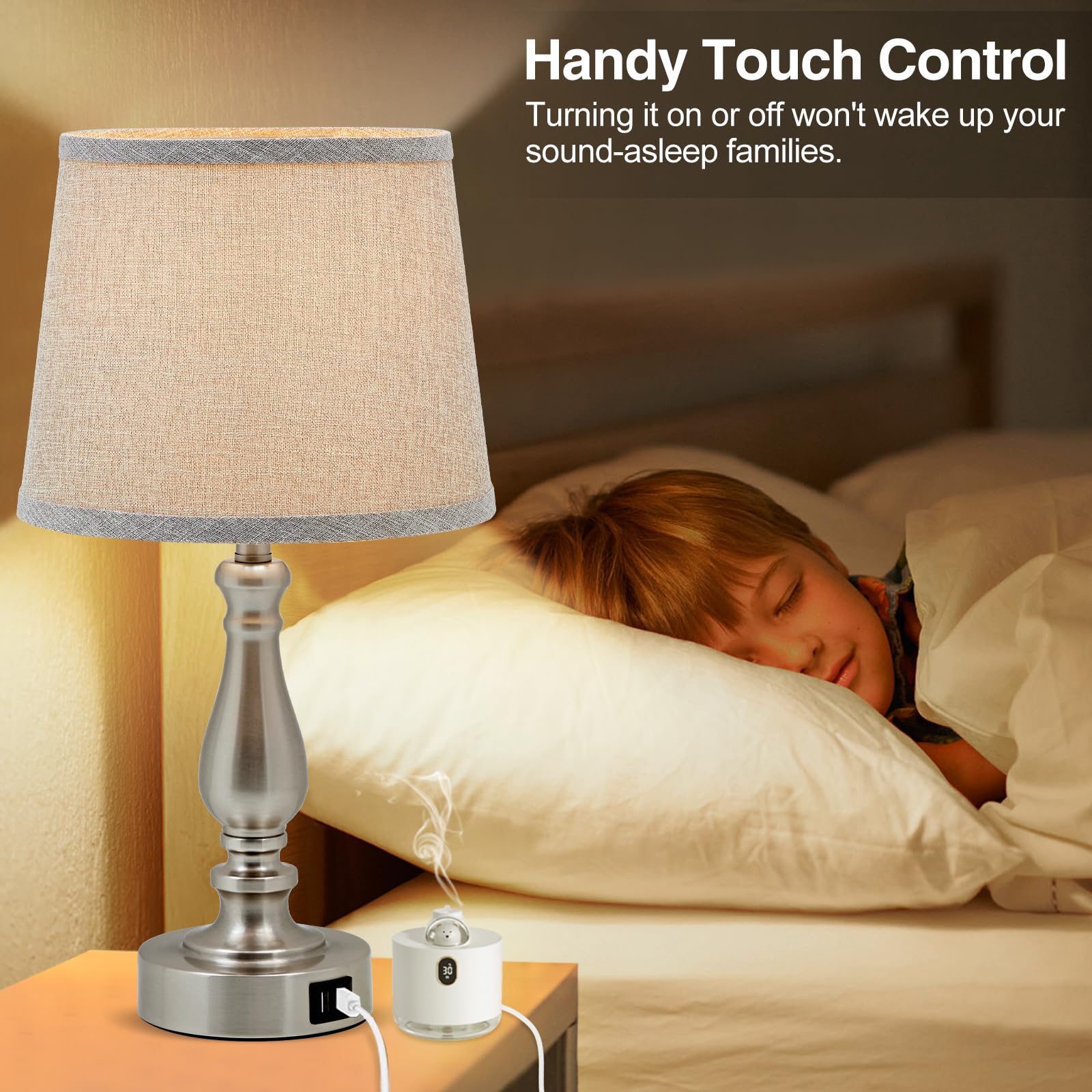 EJIAXIN Nachttisch Tischlampen für Schlafzimmer 2er Set, Touch Nachttischlampen mit Dual USB-Anschlüssen, 3 Wege Dimmbar Schlafzimmerlampen für Beistelltische, Moderne Nachttischlampen für Wohnzimmer