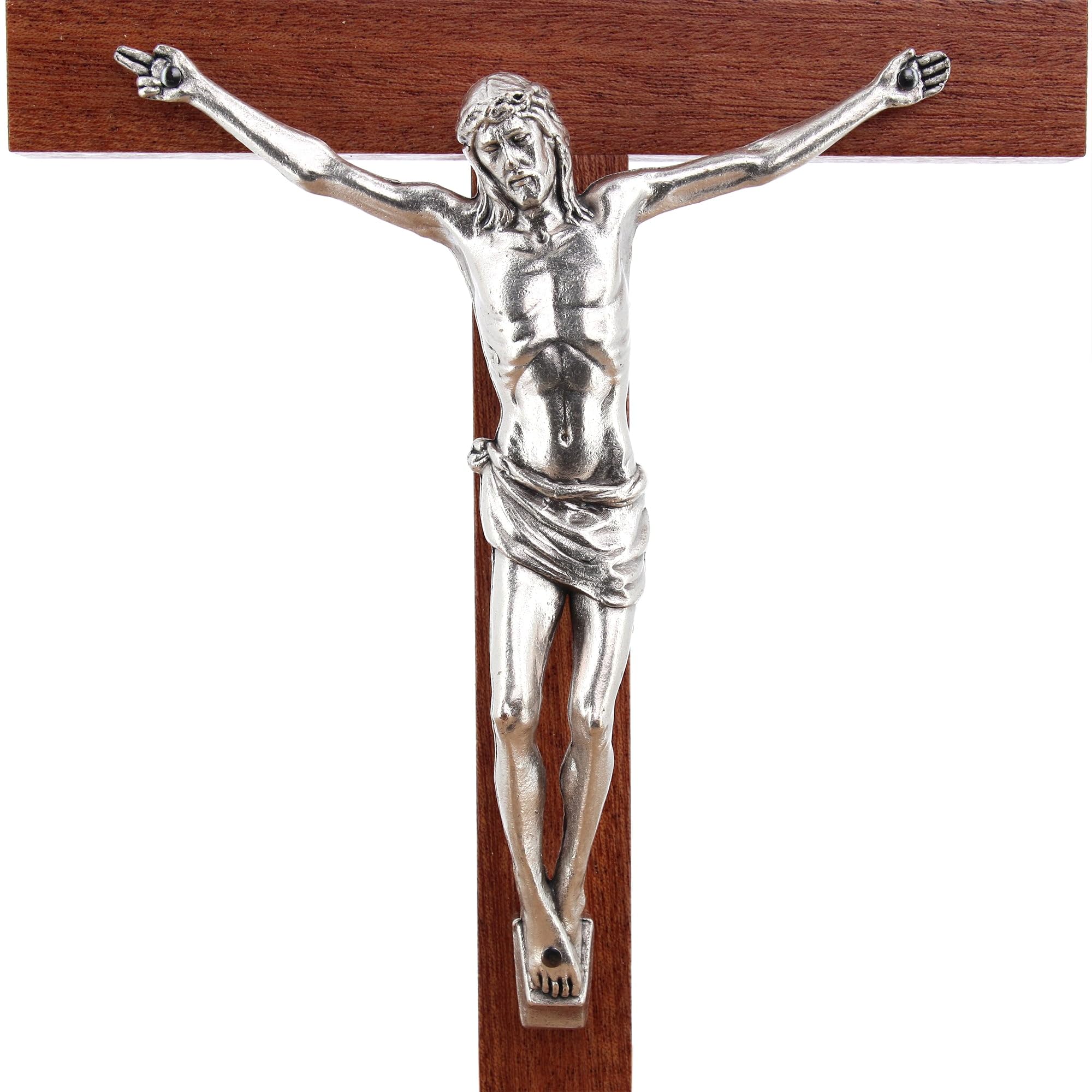SHALOM - Crocifisso in Mogano con Corpo in Metallo. Altezza 24,5 Cm
