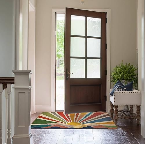 Miniatura 4 de Tapete bohemio para puerta de entrada interior, montaña, para interiores y exteriores, para decoración del hogar, tapete bohemio antideslizante para