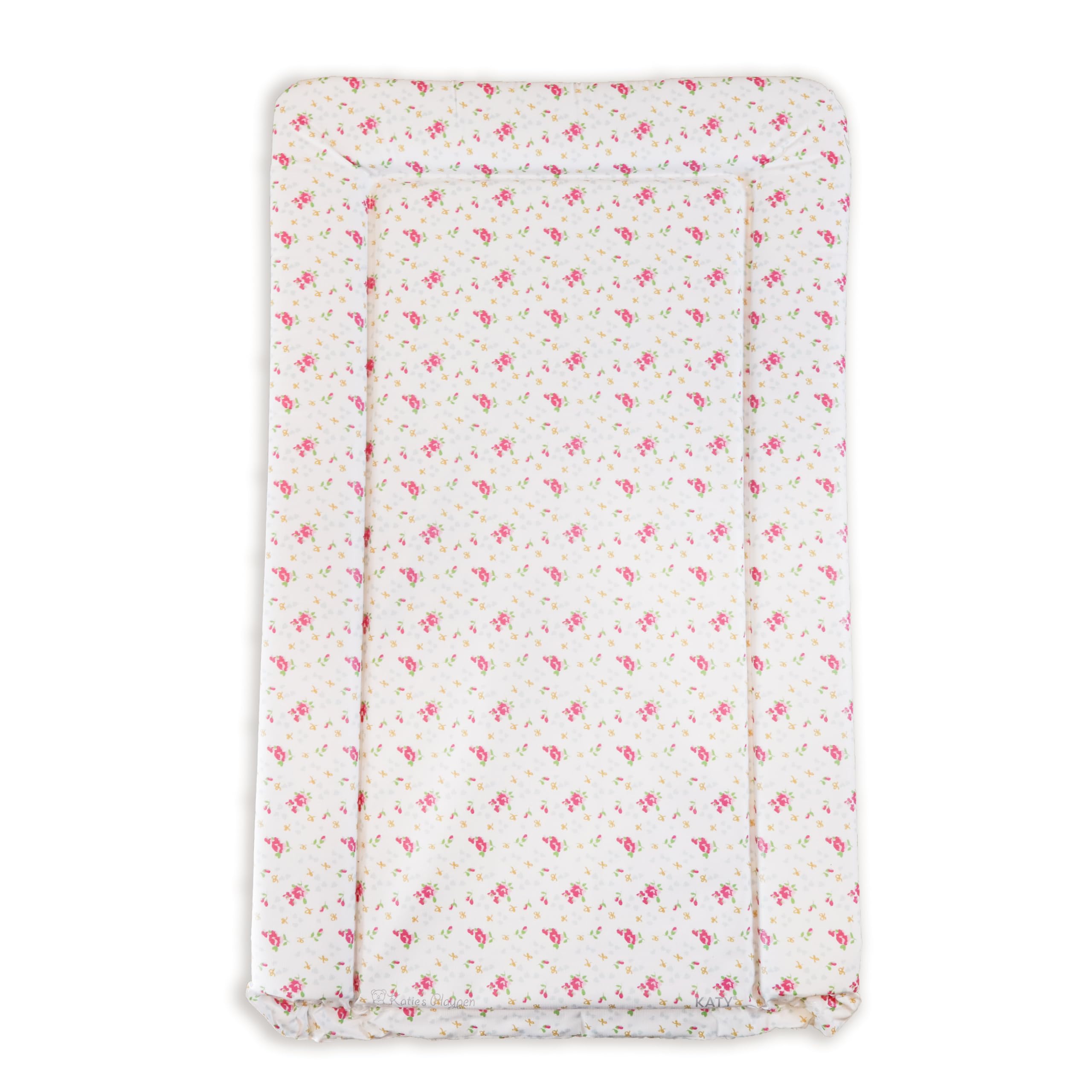 KATY Deluxe Baby Mädchen Wickelunterlage Wasserdicht mit erhöhten Kanten Vintage Rosen Design Creme und Rosa