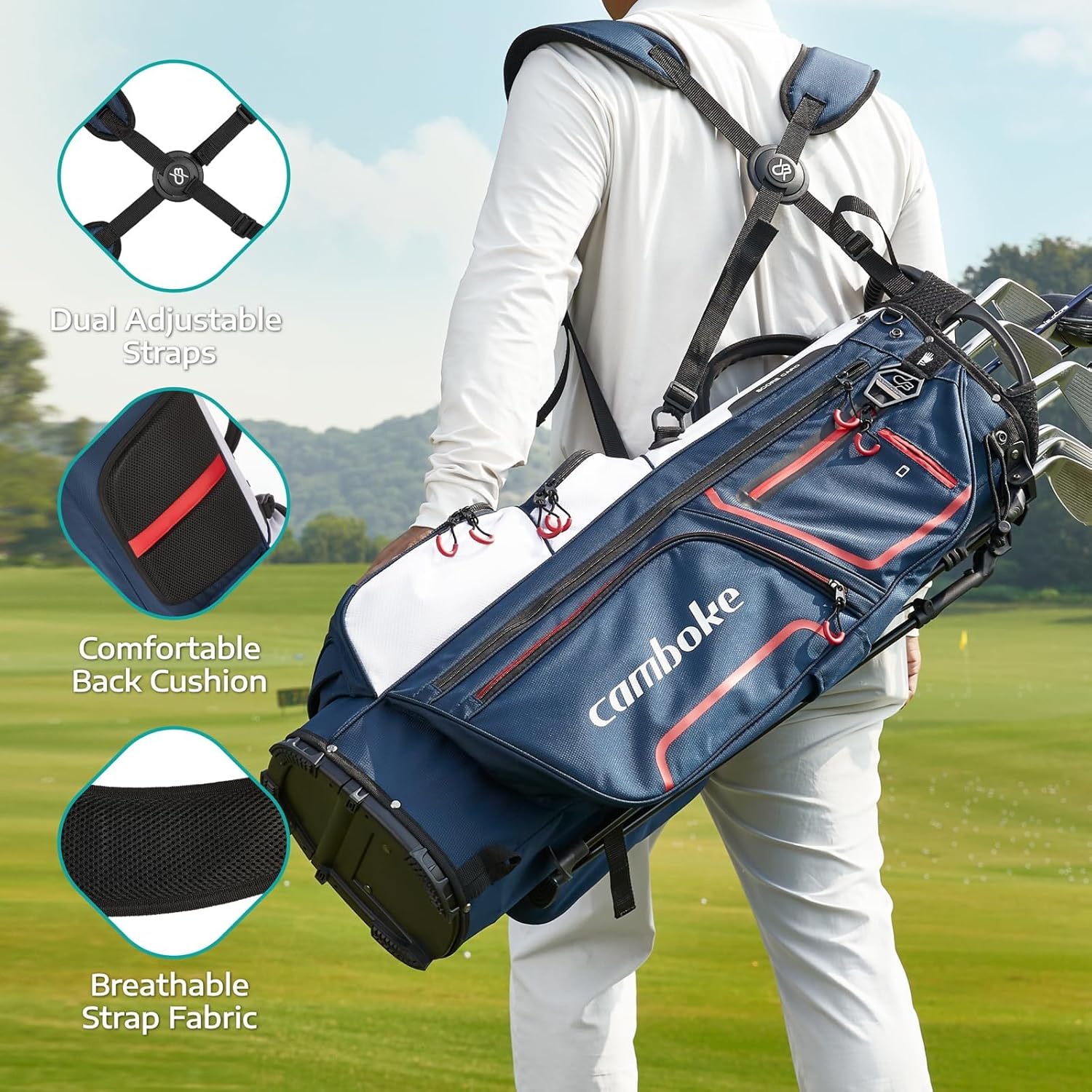 Small Golf Stand Bag for Par-3 Courses & Quick 9 Holes 2-Way Divider Top Lightweight Portable Golf Club Bag Fits 8 Clubs with Grip, Golf Ball & Tee Pocket, Glove Holder, Rain Cover Only 2.2lbs