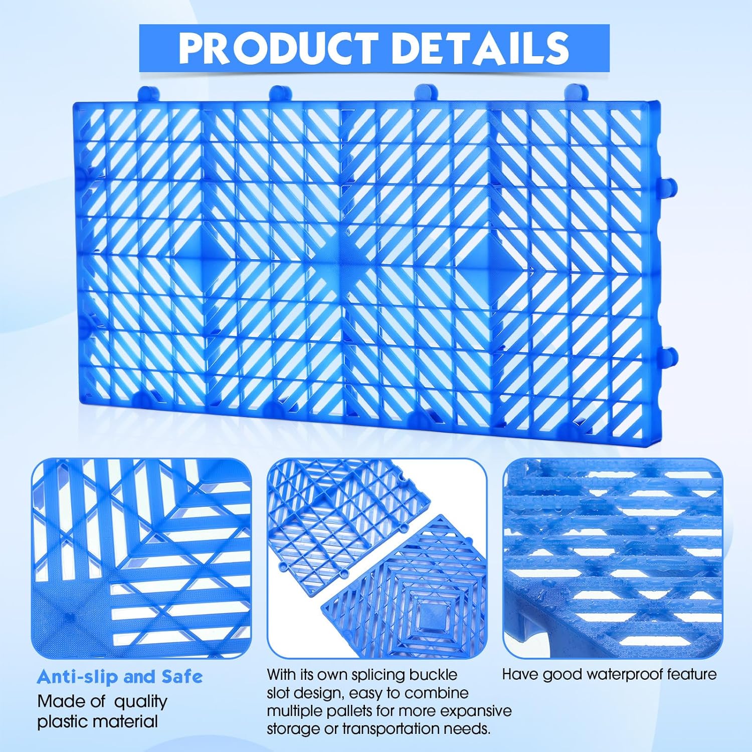 16 Pcs Plastic Pallets Lightweight Moisture-Proof Floor Waterproof Storage Grid Pad Grid Ventilation Pallet for Garage Supermarket Outdoor Basement, 23.62 x 11.81 x 1.18 inches