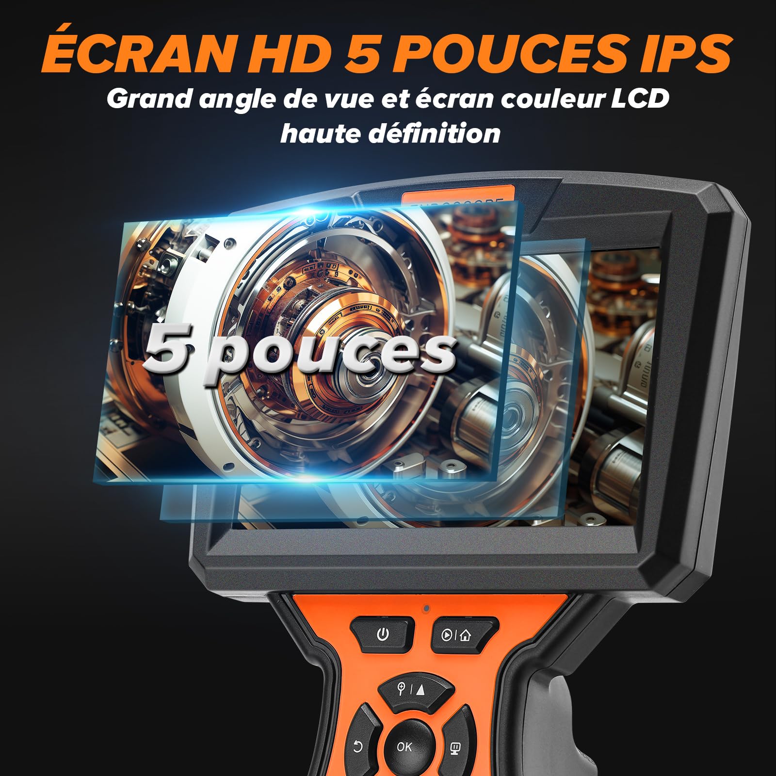 Camera Endoscopique Triple Objectif, WADEO Endoscope Industriel IPS 5'' avec 8 Lumières LED, 1080P HD Étanche Camera Inspection Canalisation, Câble Semi-Rigide 10M, Carte 32 Go, Étanche IP67 | avec 8 Lumières LED, 1080P HD Étanche Camera Inspection Canali