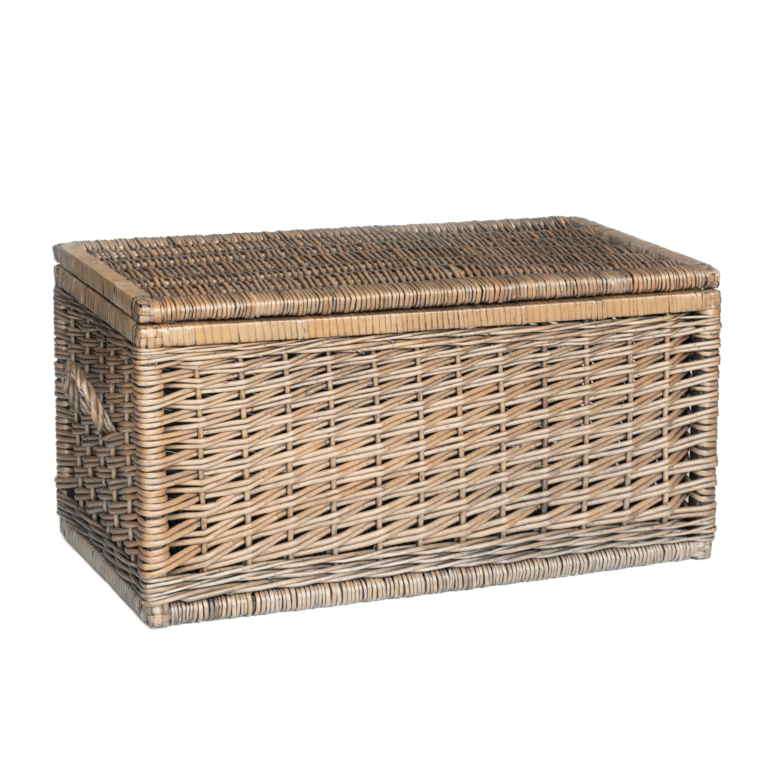 Arthur Cameron - Rapallo Deluxe Large Storage Basket with Lid, Hand-Crafted Double-Weave Wicker Storage Chest, Storage Trunk, Wicker Storage Basket, Storage Box (Antique Wash, Large)