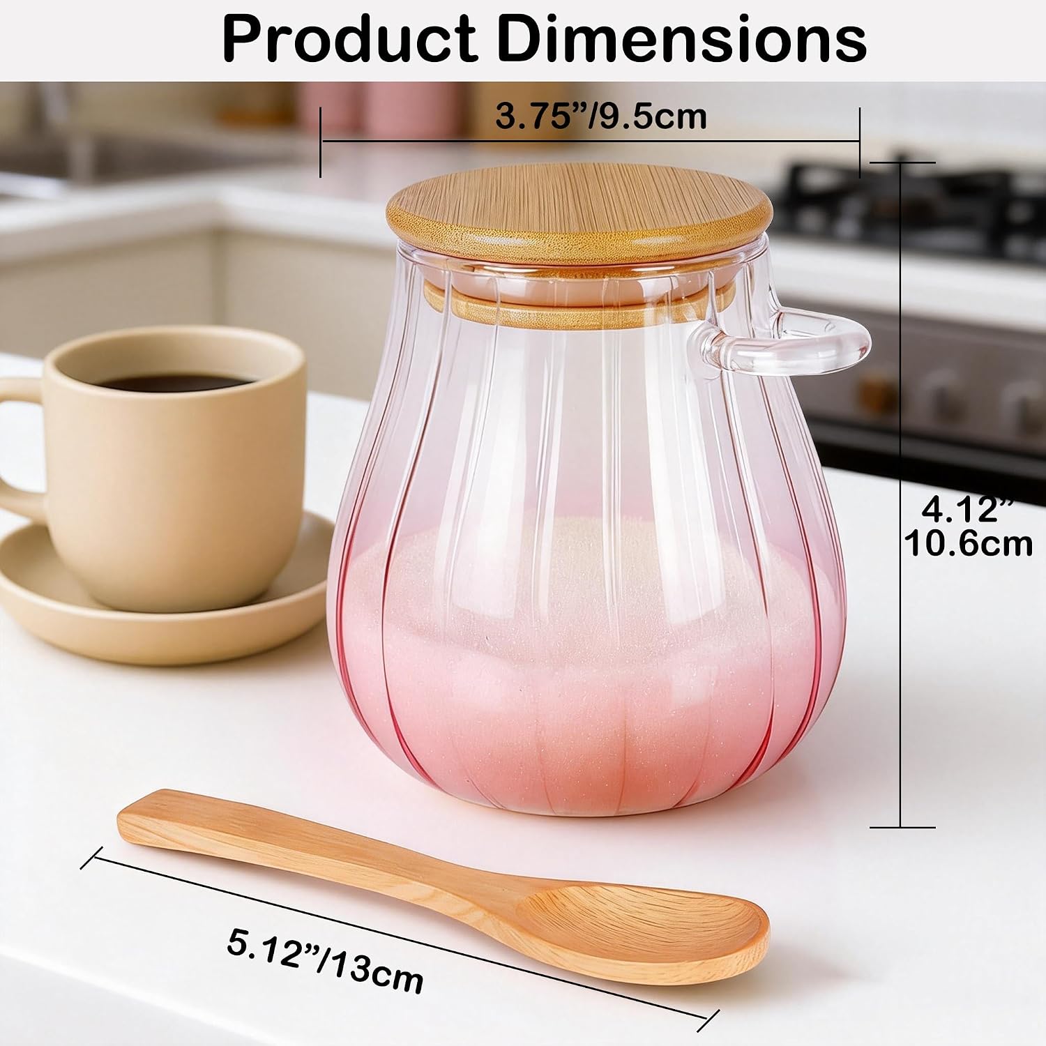 15 oz Pink Sugar Bowl, Airtight Sugar Container, Pink Glass Coffee Canister