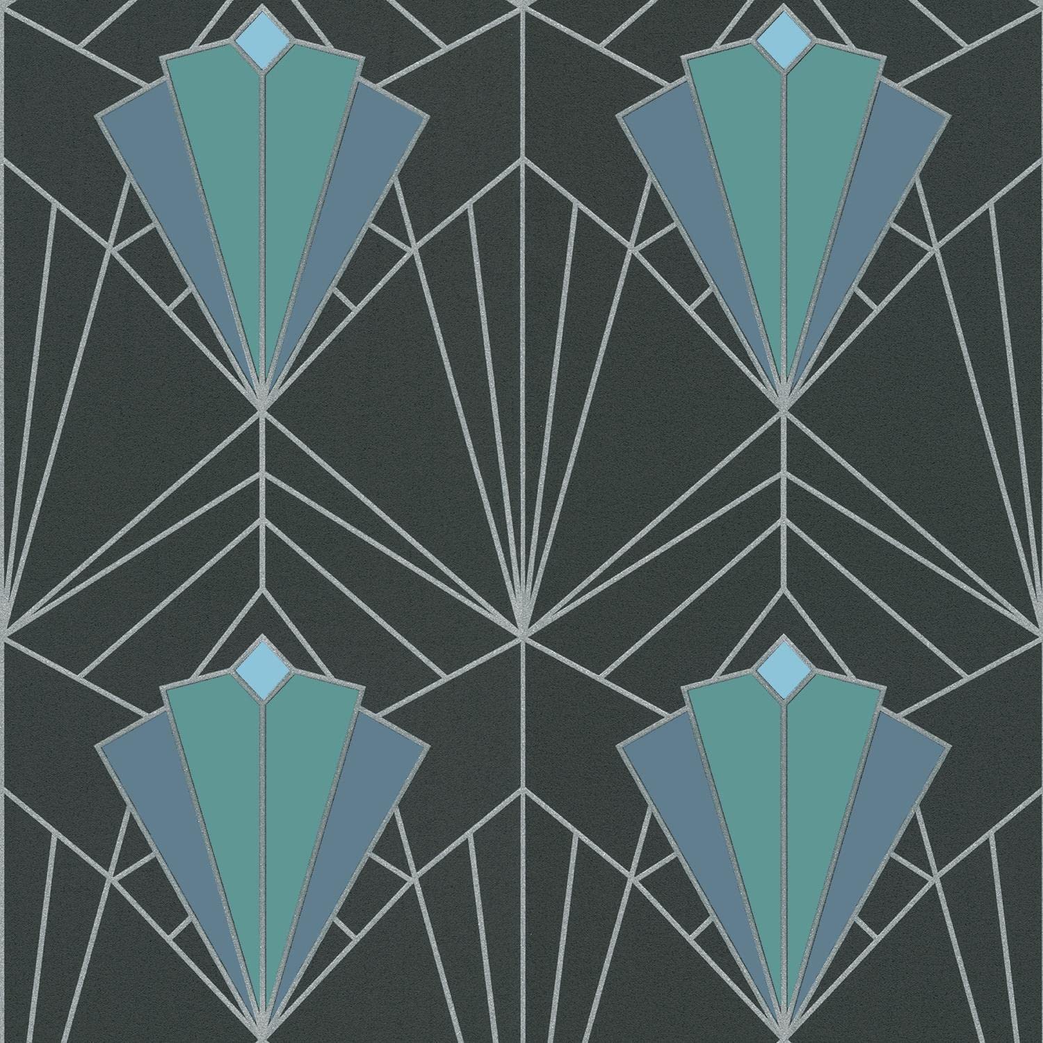 Full Roll Isadora Teal Silver Wallpaper Paste The Wall Glitter Textured Vinyl