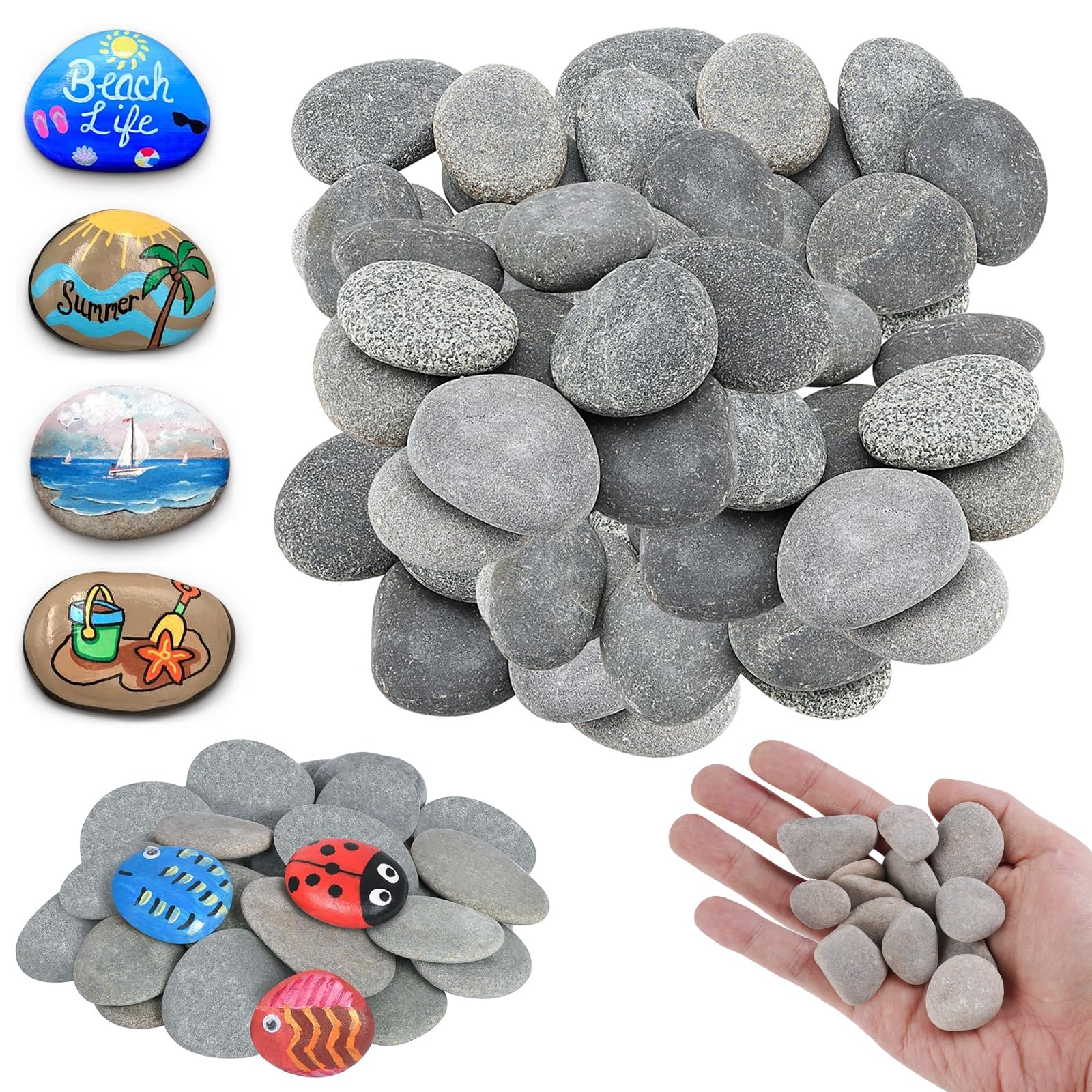 10 Stück Flache Steine Zum Bemalen – 3-5 Cm Glatte Kieselsteine Naturstein Für DIY, Basteln, Mandala, Aquarium & Gartendeko
