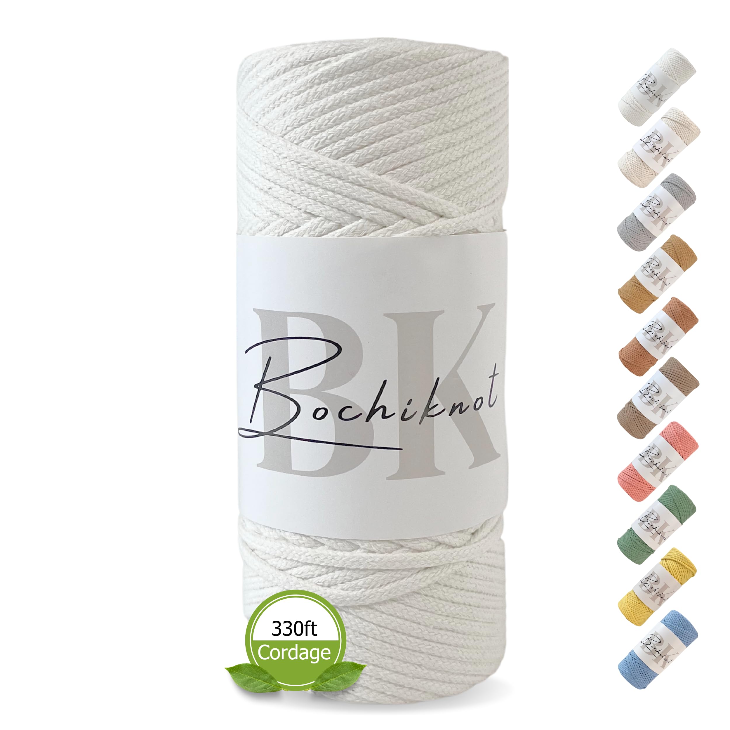 BOCHIKNOT Braided Macrame Cord 4mm x 109yds - Braided Rope for Macrame Wall Hangings, Plant Hangers - 4mm Braided Macrame Cord - Cotton Macrame Cord for Crafts - 4mm Macrame Cord Braided (Milk White)